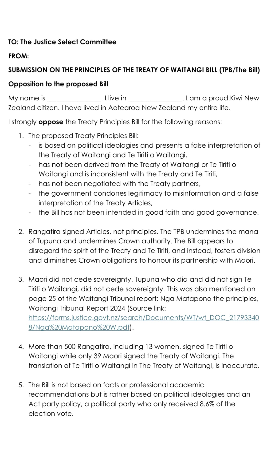 Oppose the Treaty Principles Bill submission